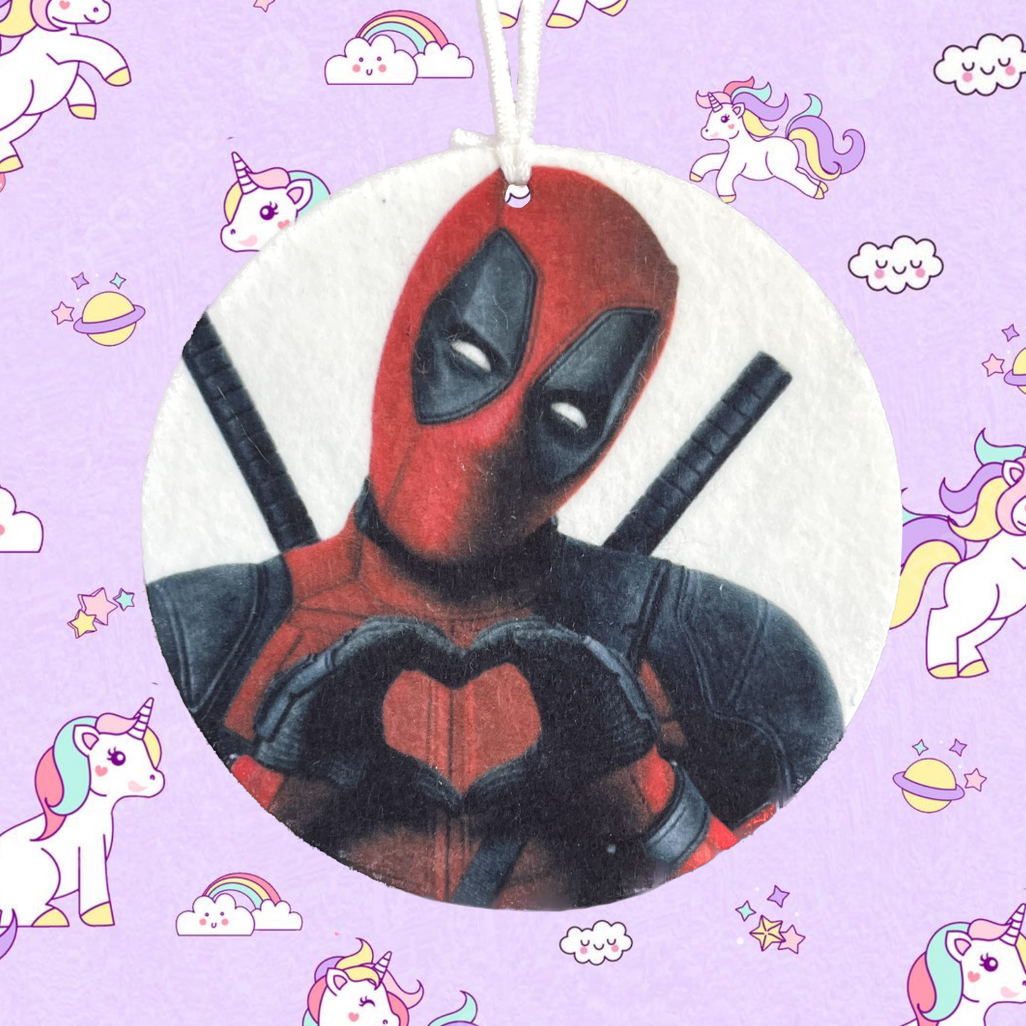 I Heart Deadpool car freshener